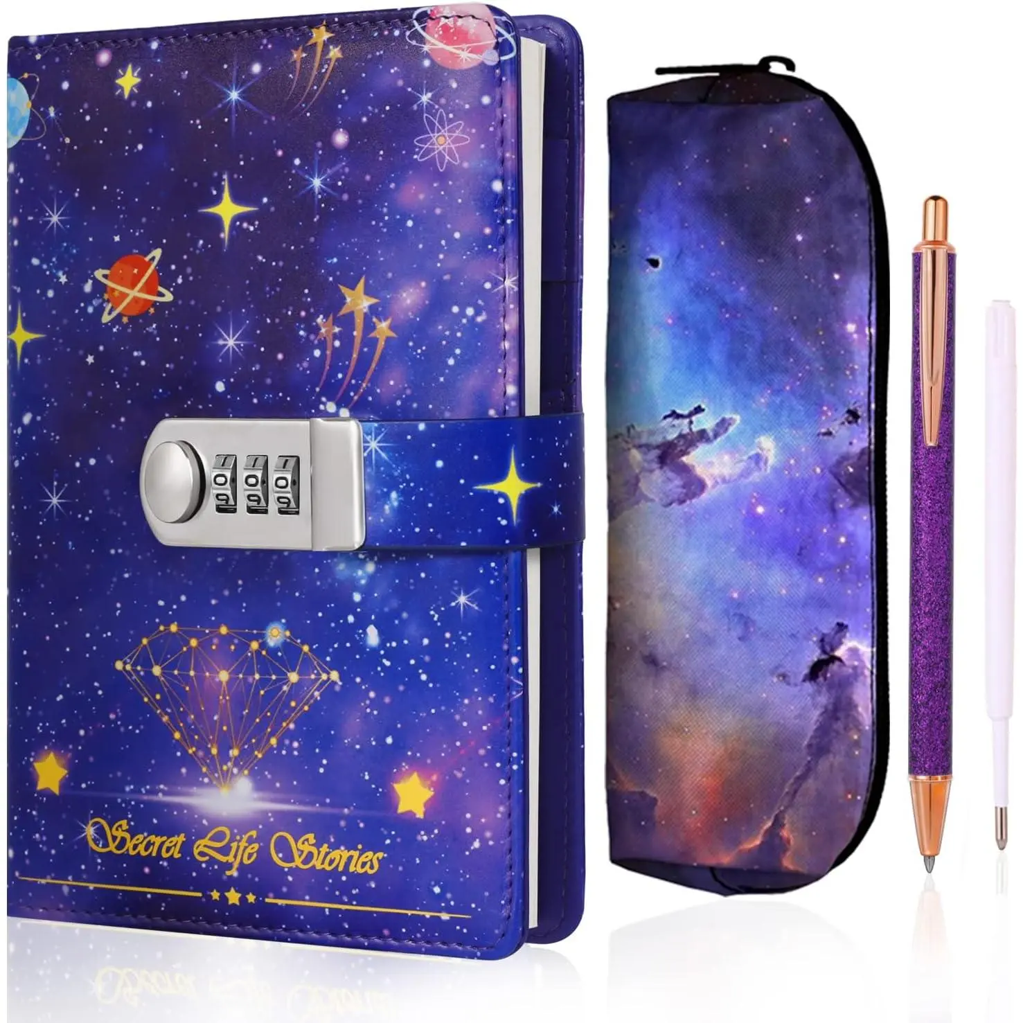 Diary with Lock,A5 Locking Journal Pu Leather Refillable Writing Notebook with Locking Combination Password Personal Diary with Pen& Box  Lock Journals for Girls  Adults Men&Womenn