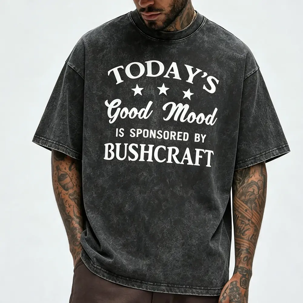 Vintage Mineral Wash Graphic Tee Funny Bushcraft Camping Graphic Shirt Heavyweight Cotton Unisex Outdoor Enthusiast Summer Casual Oversized T-Shirt