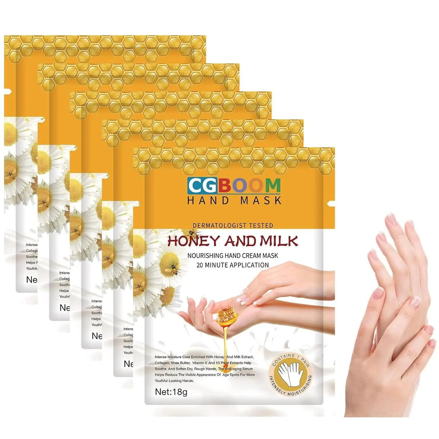 5-piece moisturizing hand mask set, soothes dry, tired, and aging skin |   Moisturizing gloves, repairing and rejuvenating face mask, rich in collagen, vitamins, and natural plant extracts, a personal care gift for women, SPA set, 5 pairs: Beauty and pers