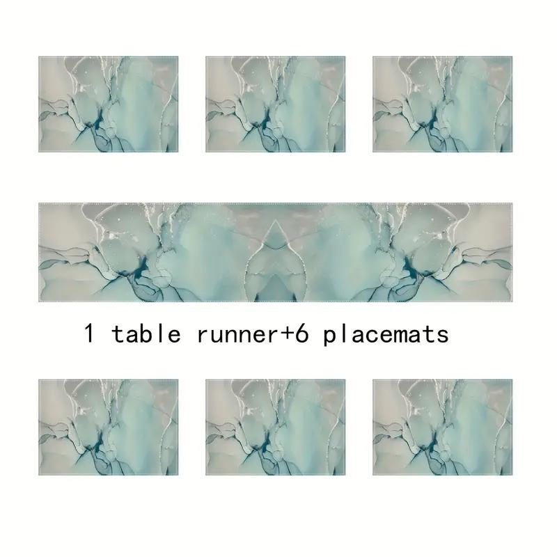 Modern Marble Texture Table Runner Set, Turquoise Color Dining Room Decor, Ideal for Wedding & Holiday Parties, Kitchen Accessories