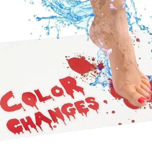 Halloween Water Sensitive Blood Footprint Doormat, Magic Color Changing Mat, Spooky Bloody Footprints Reveal When Wet, Horror Prank Floor Rug for Halloween Party Haunted House Decor