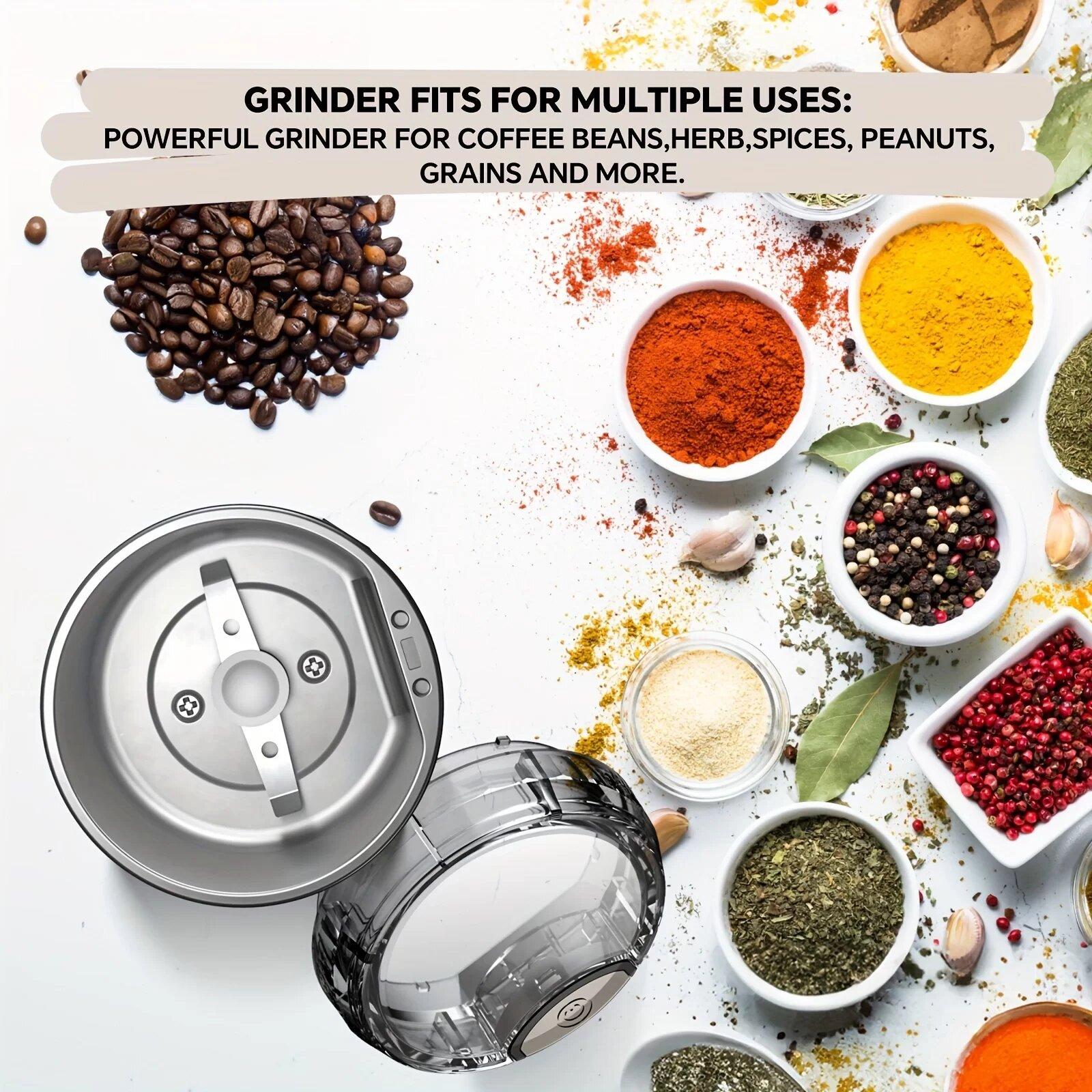 Electric coffee grinder, fast grind coffee beans, nuts, spices, beans and more. Multi-function grinding tool, portable small grinder, meet your needs, ultra-fine powder food processing mill and mixer grinder.