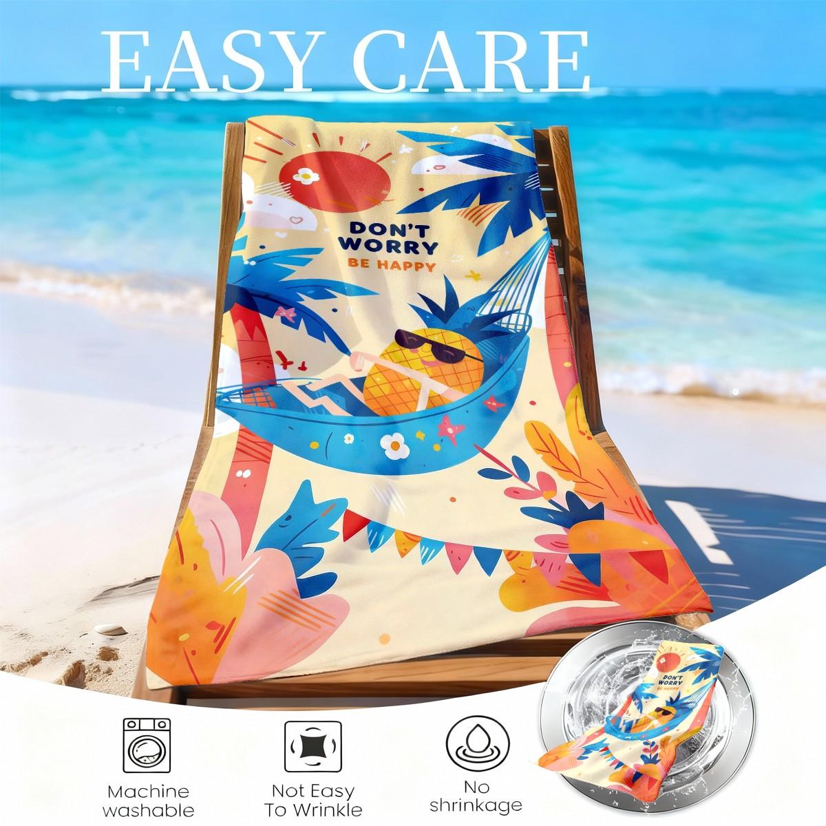 Don't Worry Be Happy Pineapple Beach Towel, Quick-Dry Super Soft Polyester, Multi-Use Yoga Travel Swim Camping, Large Size, Best Gift