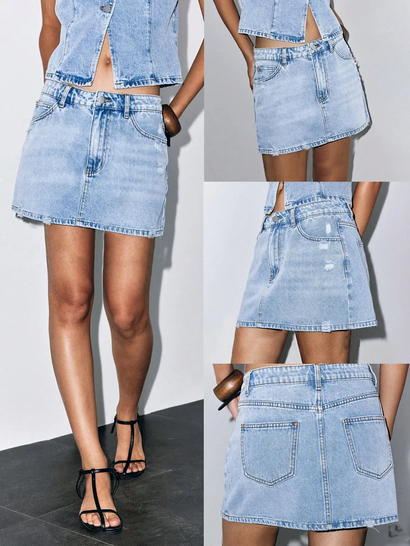 Fashion Ripped Hem Women's Casual Denim Skirt, Trendy Half-Length Jean Skirt for Everyday Wear, Stylish and Comfortable Design, Bottoms
