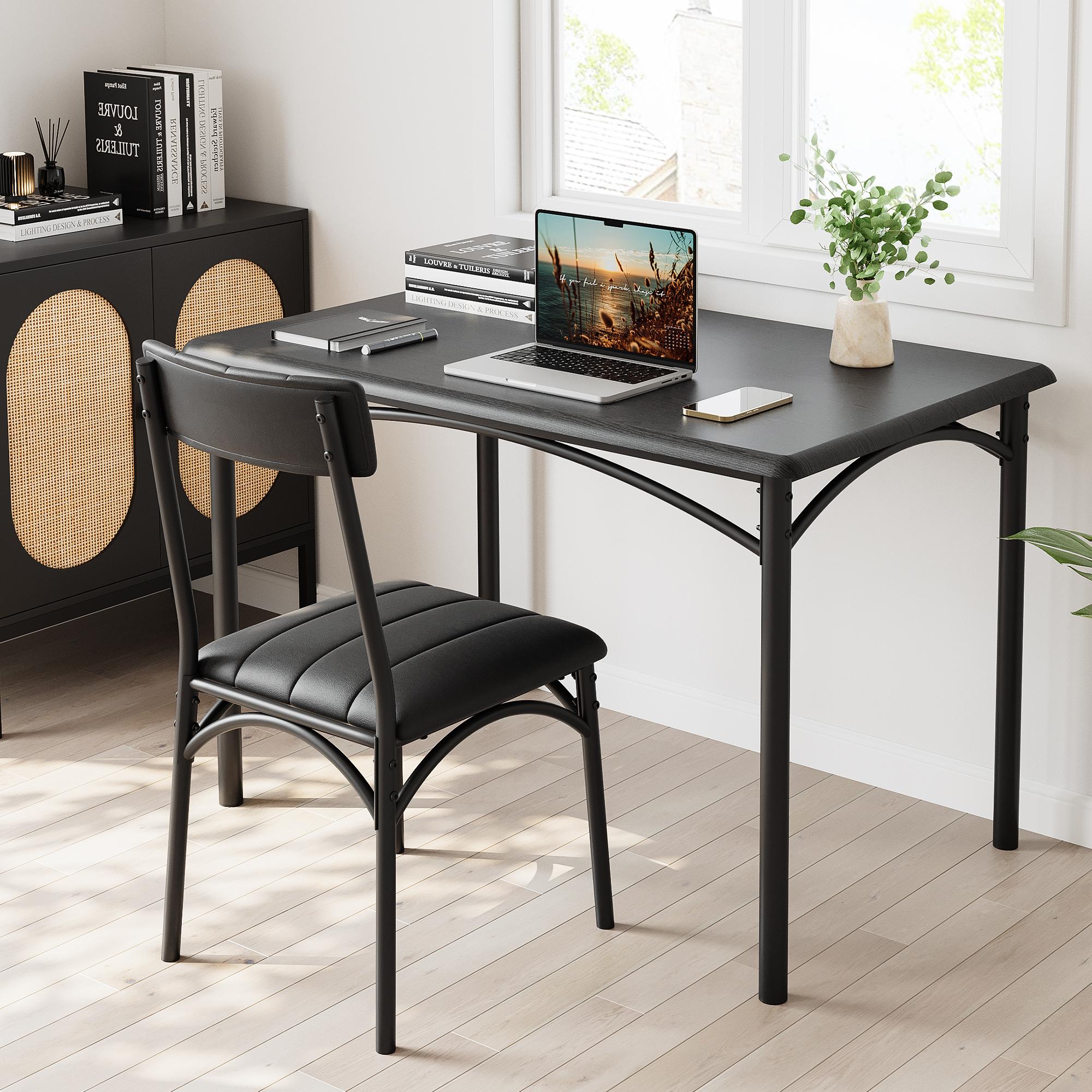 Dining Table Set for 4, Kitchen Table and Chairs, Metal and Wood Rectangular Dining Room Table Set with 4 Upholstered Chairs, 5 Piece Dining Set for Small Space, Apartment, Rustic Brown,Black,Grey Furniture Modern Home