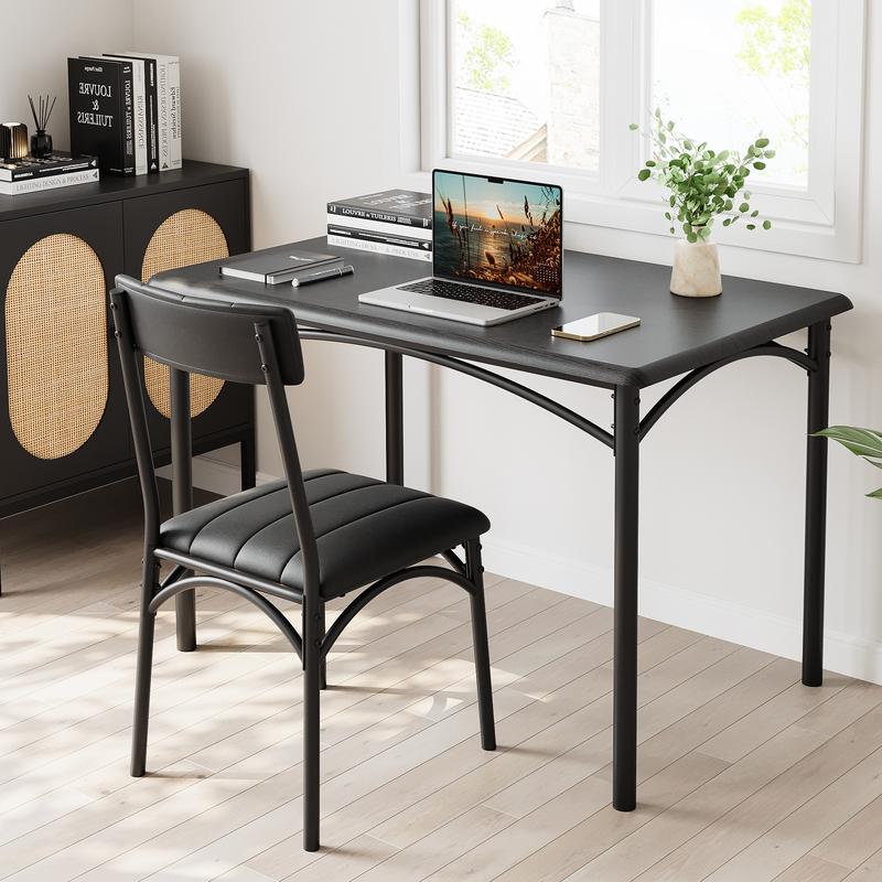 Dining Table Set for 4, Kitchen Table and Chairs, Metal and Wood Rectangular Dining Room Table Set with 4 Upholstered Chairs, 5 Piece Dining Set for Small Space, Apartment, Rustic Brown,Black,Grey Furniture Modern Home