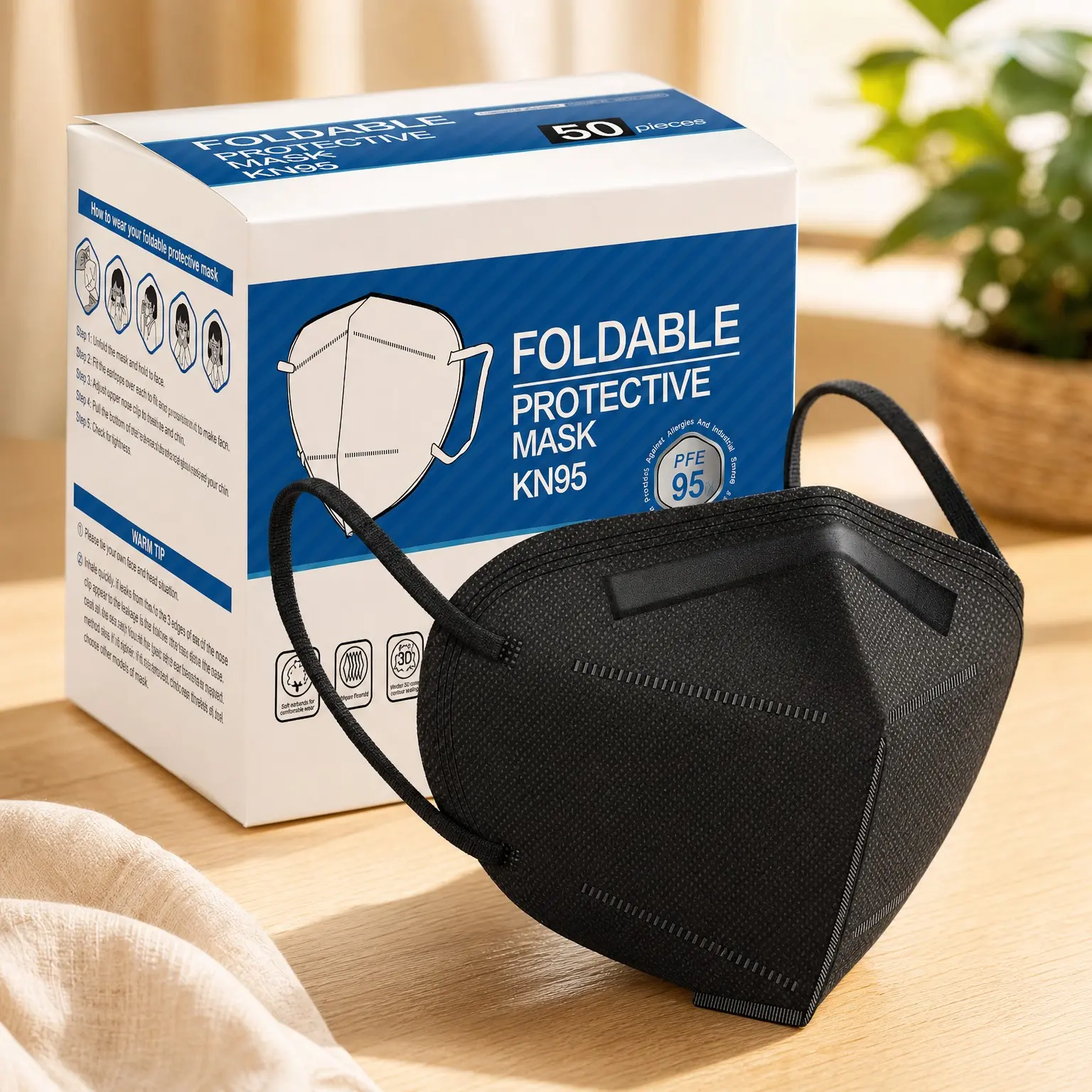 KN95 Face Masks 50 Pack, 5-Layer Breathable Disposable Respirator Mask for Adults, BlackGift
