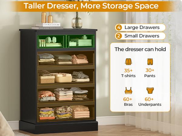 Hasuit 6 Drawer Dresser for Bedroom, Tall Chest of Drawers Storage Organizer for Closet, Modern Clothes Storage Tower with Ample Storage Space