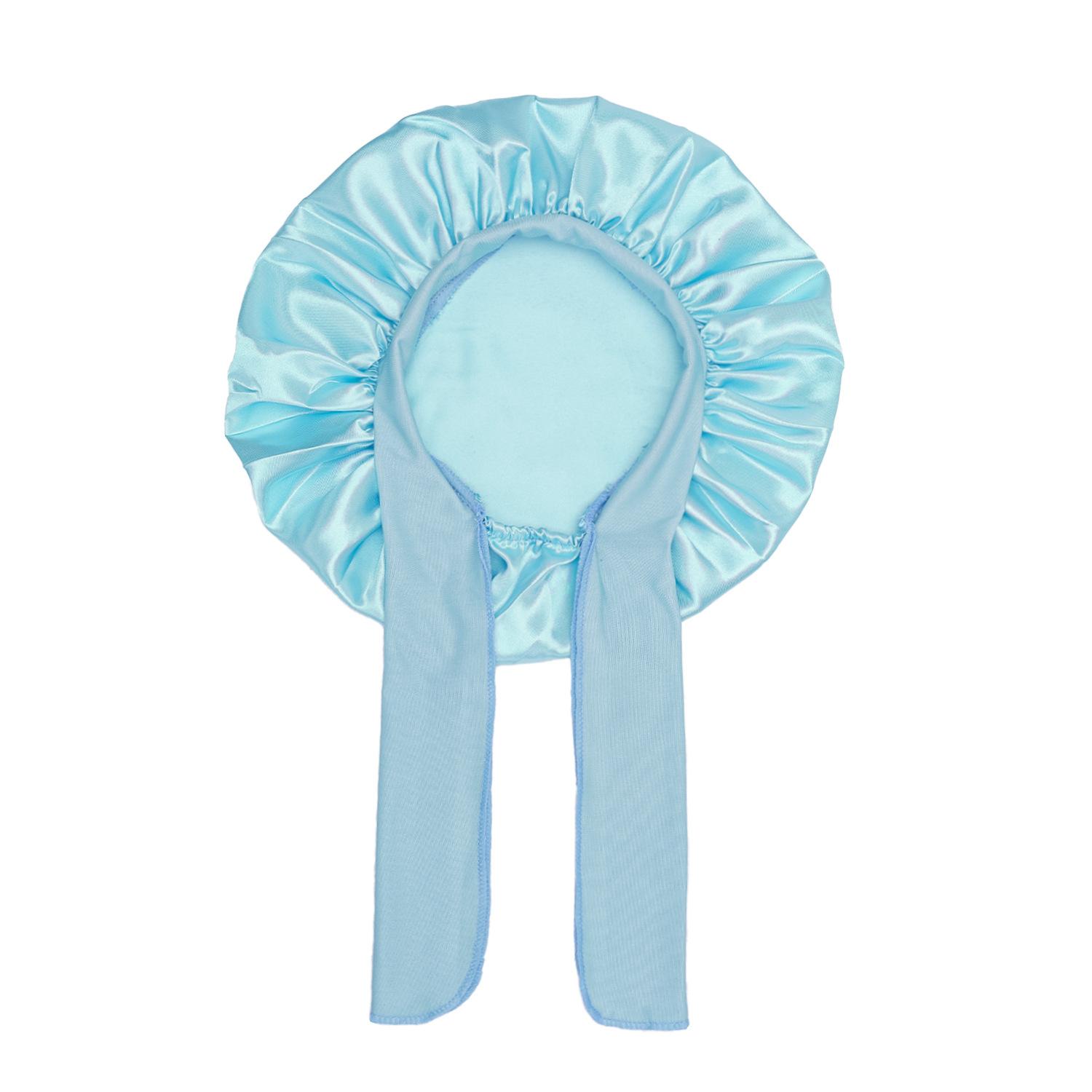 Kids Flower Printed Satin Sleep Bonnet with Wide Elastic Band & Ribbon, Soft Silk-like Sleeping Hair Cap for Boys Girls, Reusable Waterproof Shower Cap, Gentle Hair Protection Hat for Curly Natural Hair Care
