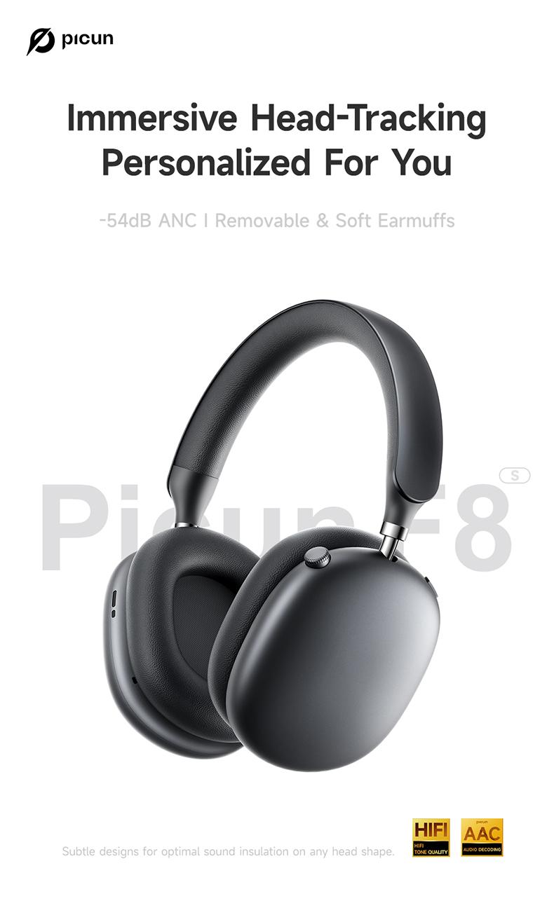 Picun F8S Wireless Headphones – -54dB ENC Call Clarity, Smart Comfort & 96H Battery Life