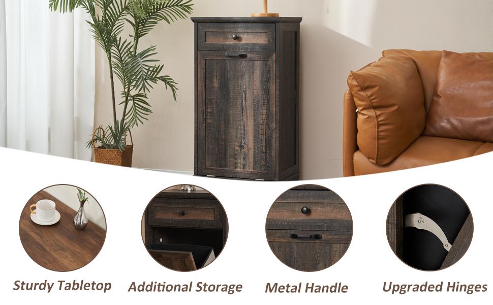 【Does Not Include Trash Can】AHB 13 Gallon Tilt Out Trash Cabinet Kitchen Waste Bins, Laundry Hamper Tilt Out Pet Proof Hidden Trash Bin for Kitchen Living Room, Rustic Black