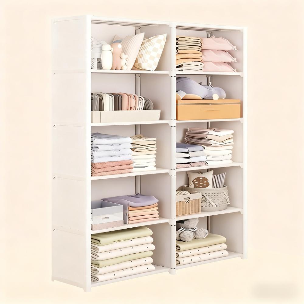 High Metal and Plastic Storage Cabinet with Dust Cover, Ideal for Clothes, Shoes, Accessories, Modern Durable Organizer, Installable Closet System