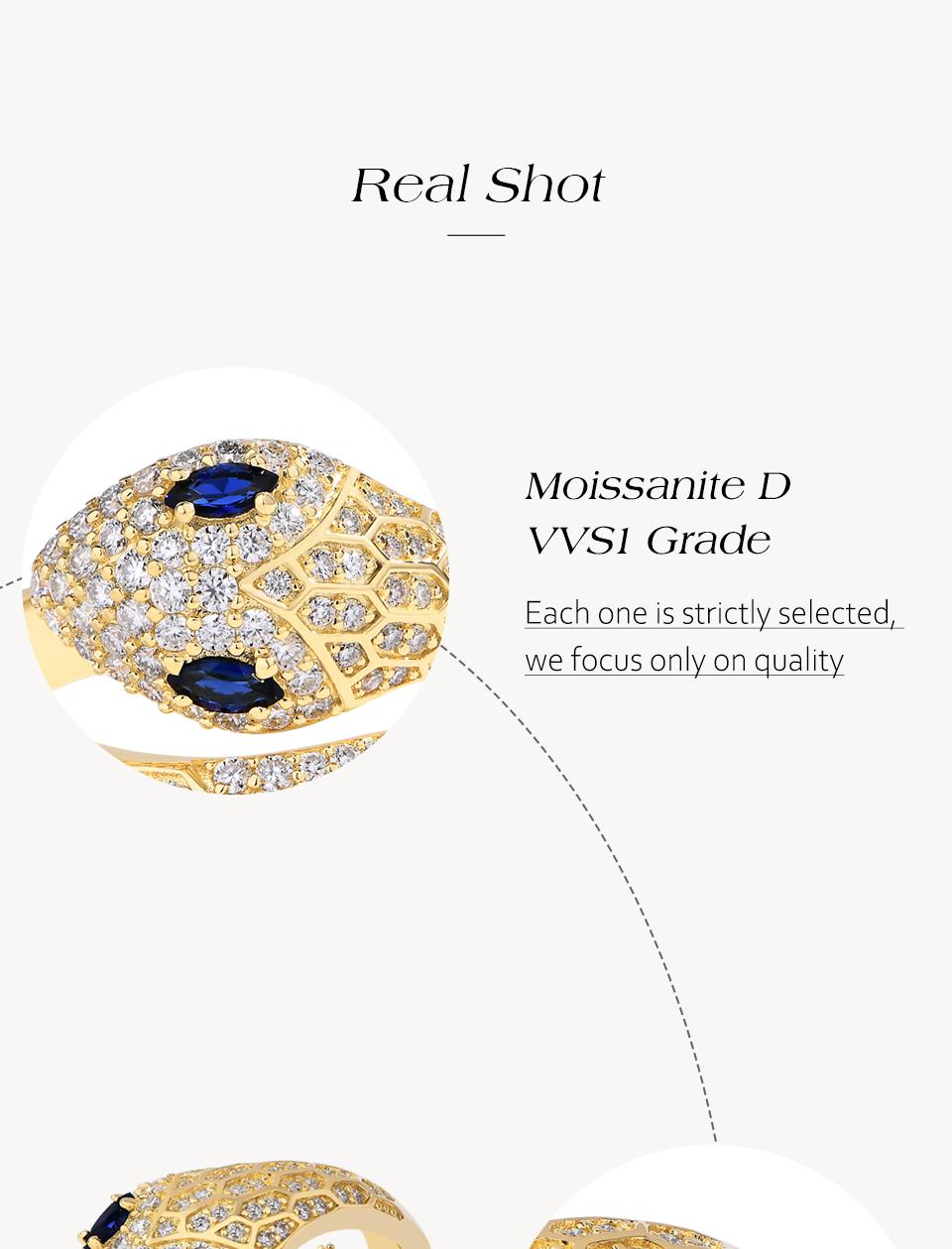 Classic D VVS1 Color Synthetic Moissanite Ring for Women Men Sapphire Eyes Snake Ring Daily Wear Gift Travel R219