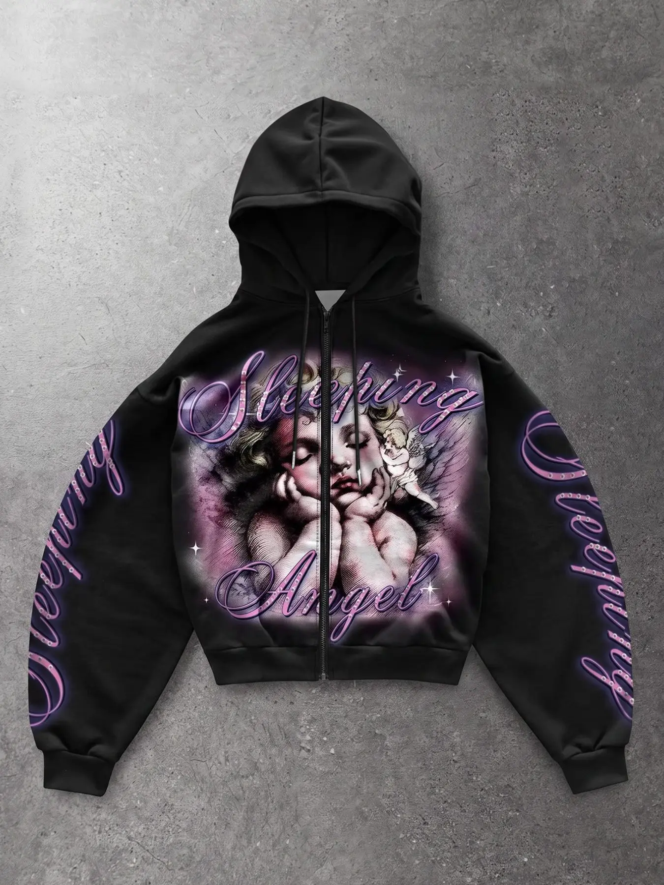 Cyber Y2K Aesthetic Pink Glow Angel Zip Up Hoodie Oversized Unisex Fleece Sweatshirt Jacket Casual Fall Winter Streetwear Party Rave Top