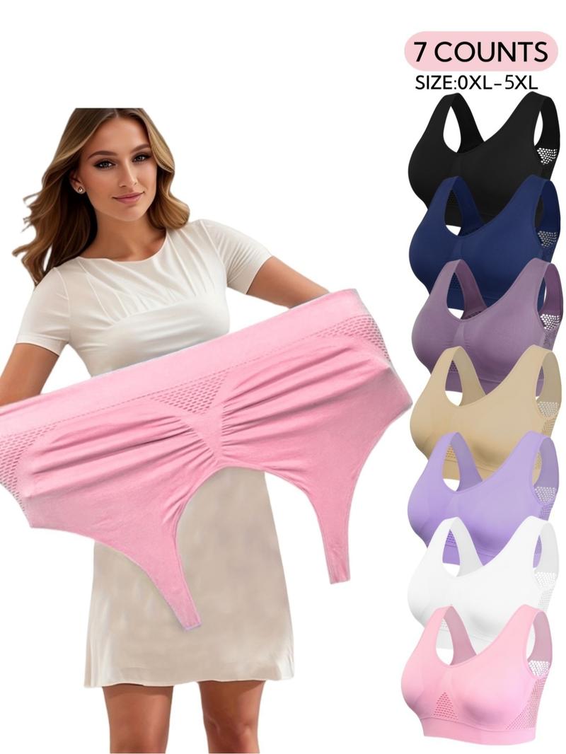 Plus Size Women's Plain Hollow Out Wireless Seamless Bra, No Padding,Breathable Comfortable Shockproof Bra for Daily Wear, Women's Lingerie for All Seasons