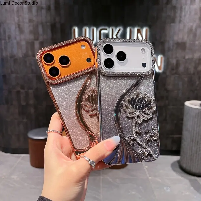 TPU Vine Rhinestone Phone Case - Electroplated Gradient Glitter Protective Cover for 14-17 Pro Max Series Phones, Daily Carry