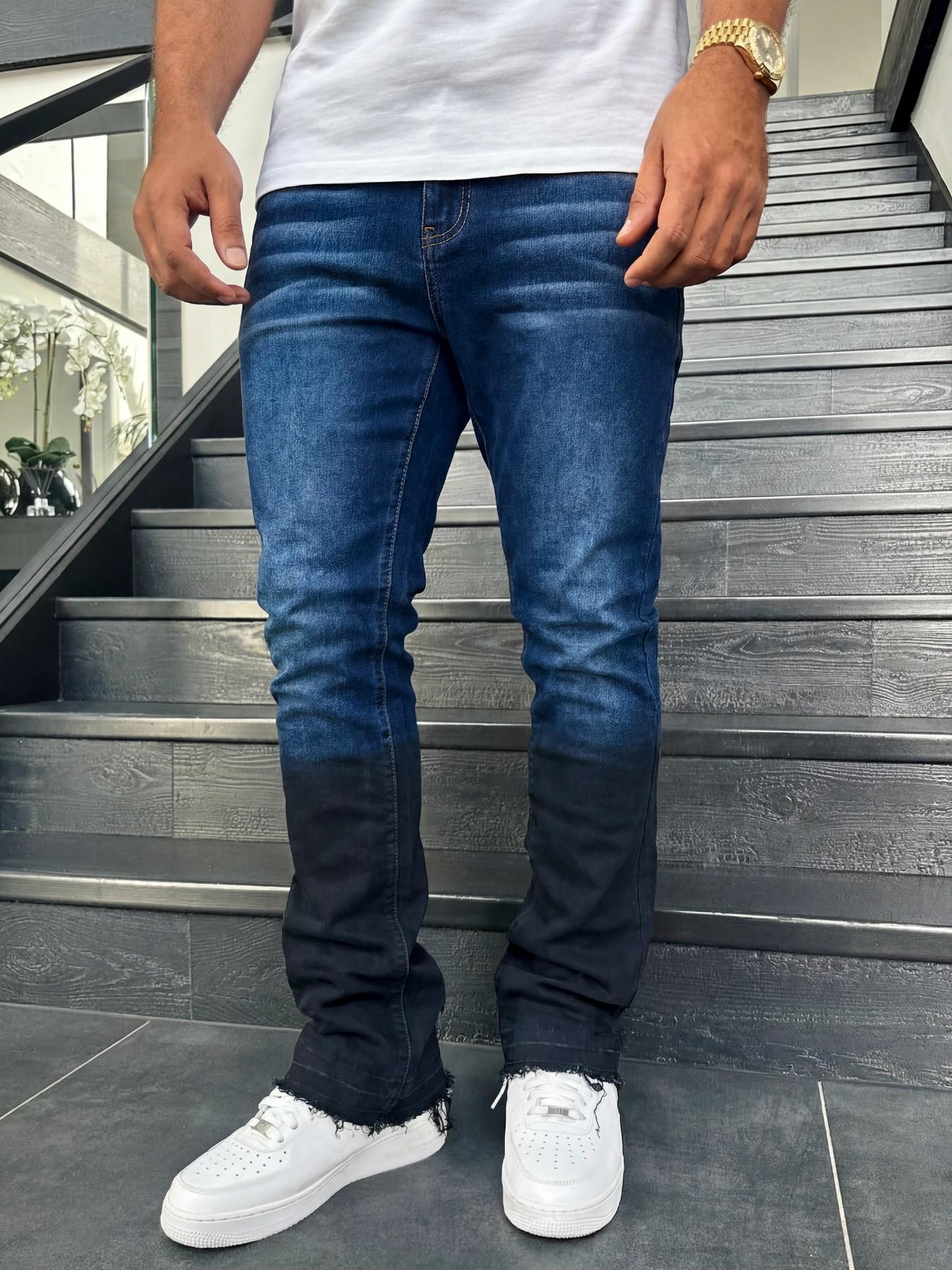 Men's Slim Fit Elastic Straight Leg Denim Jeans, Vintage Washed Distressed Gradient Streetwear Street Style, All-Season Fashion Pants