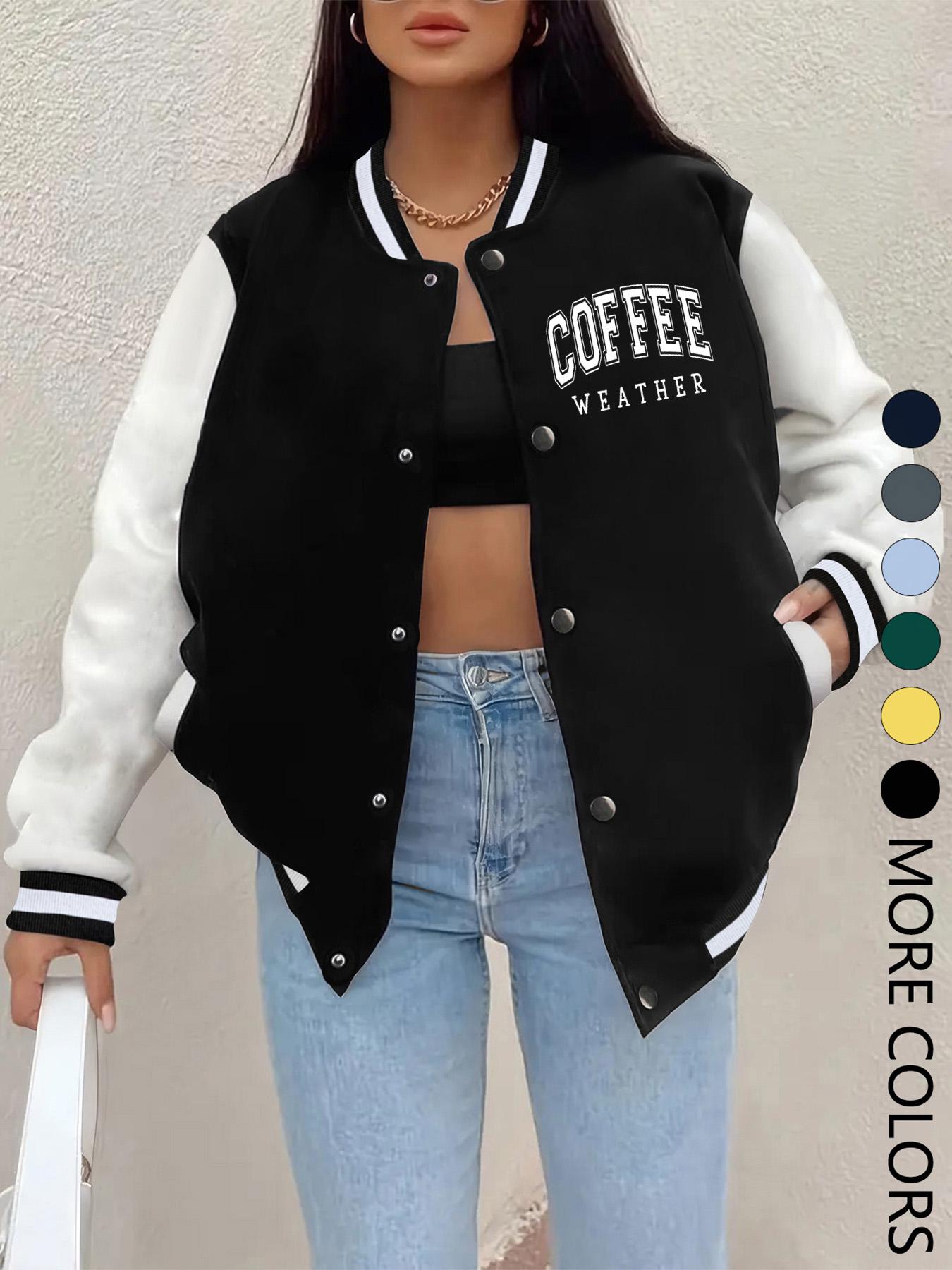 New Women's Baseball Jacket for Fall Winter, Creative Letter Print, Casual Sport Coat, Comfortable Versatile Jacket, Hip-Hop Style, Multiple Colors