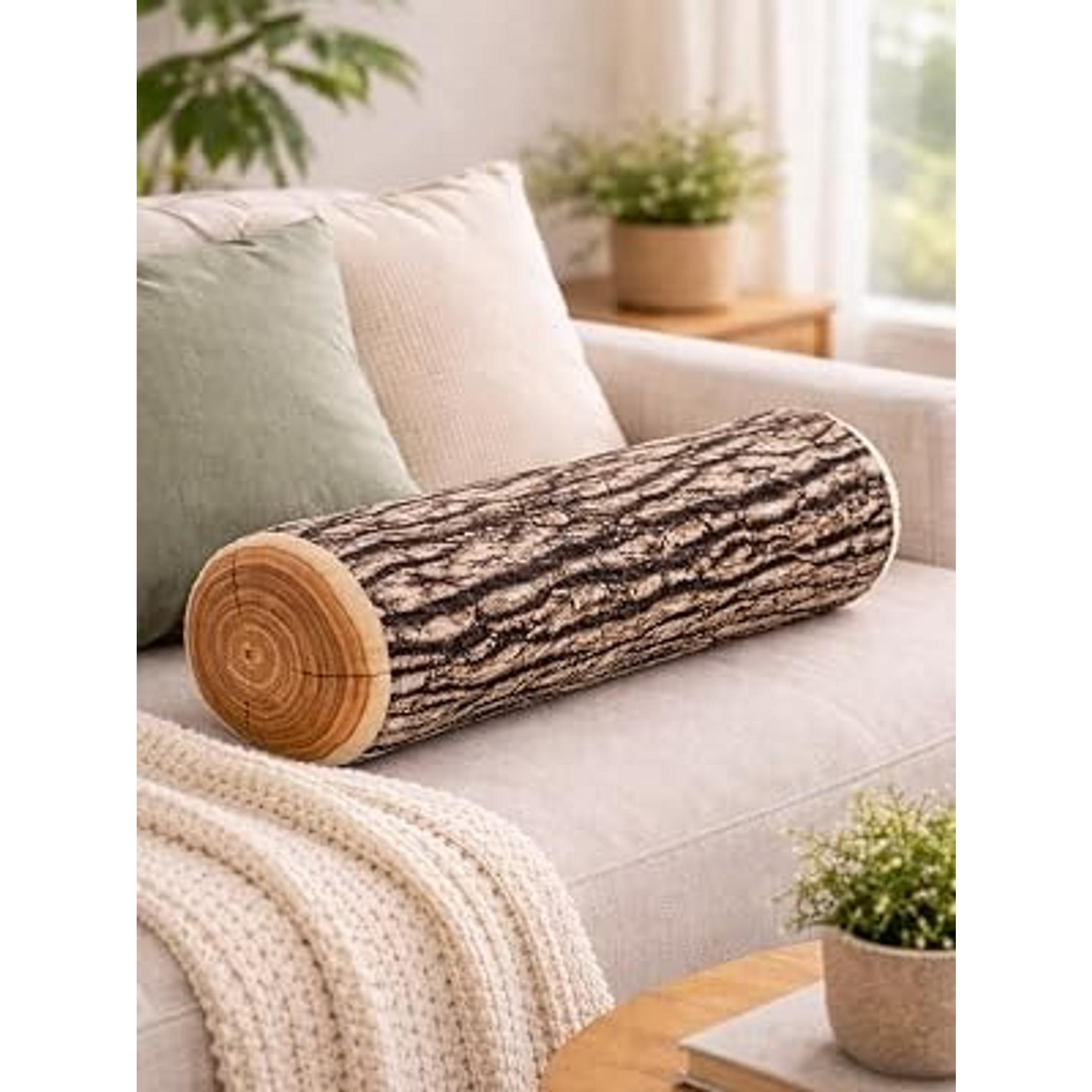 HYSEAS Decorative Round Throw Pillow, 3D Digital Print Comfortable Funny Cute Wood Log Pillow Cylinder Floor Cushion for Home, Couch, Sofa, Bedroom, Living Room Decor, Trunk