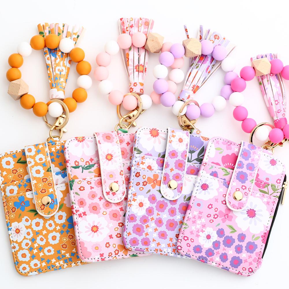 Valentine's Day Gifts,Women's Boho Style Beaded & Tassel Decorated Keychain with Flower Pattern Wallet, Cute Spring Keychain,Chic Gorgeous Keychain for Key & Bag Decor, Valentines Day Gifts for Kids ,Galentines Gift,For Girlfriend,For Mom,For Bestie