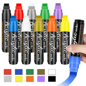 Acrylic Paint Markers, 10 Colors Poster Markers Jumbo 15mm Wide Tip Permanent  Large Capacity Ink , Thick Acrylic paint pens for Poster, Graffiti, Glass, Rock Painting, Stone, Wood, Car, Ceramic, Fabric, Art Marker Pen