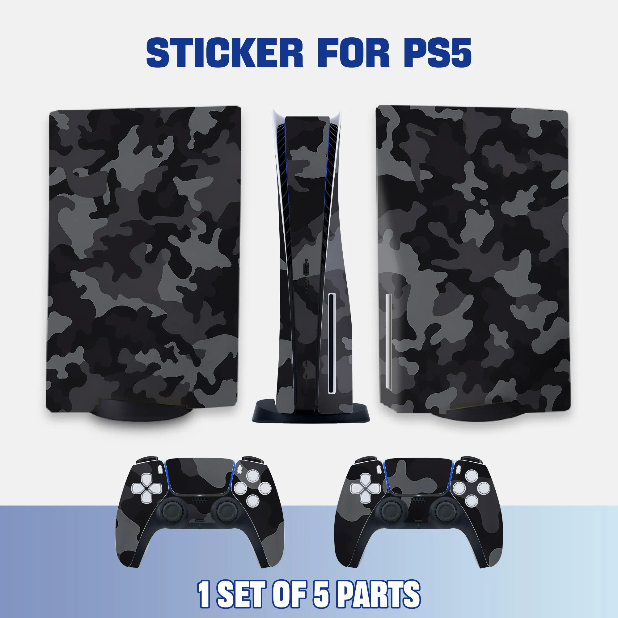 Deep Camouflage Ps5 Full Set Protection Stickers, Removable Scratch-Resistant Film, Compatible with Ps5 Console and Dualsense Controller