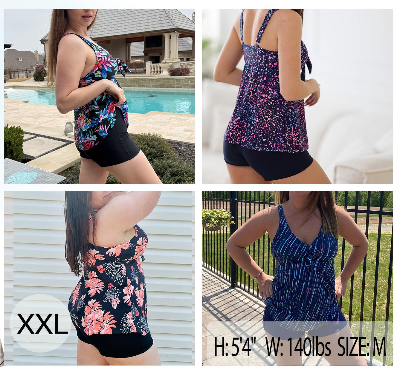 Yonique Women Two Piece Flowy Tankini Swimsuits with Boyshorts V Neck Swim Tank Tops Bathing Suits Modest Swimwear