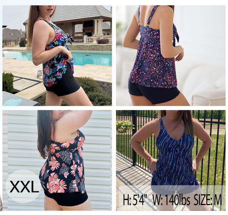 Yonique Women Two Piece Flowy Tankini Swimsuits with Boyshorts V Neck Swim Tank Tops Bathing Suits Modest Swimwear