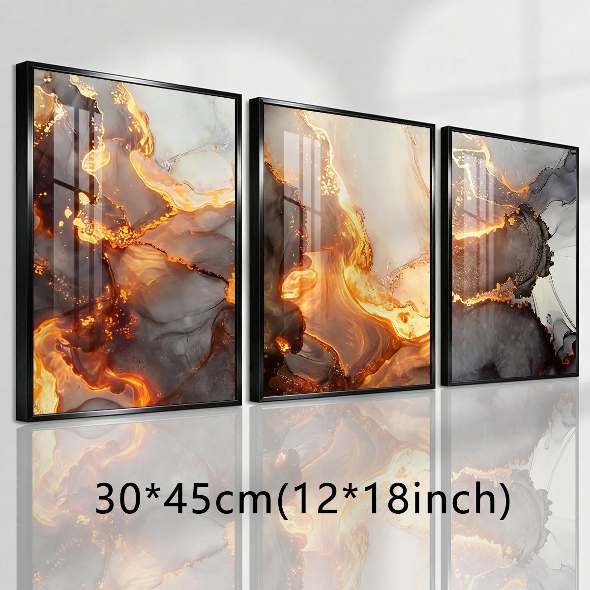3 Counts Aluminum Alloy Framed Painting, Abstract Golden Lava Flow Pictures, Home Decoration For Living Room, Bedroom, Office, Restaurant, Hallway Wall Decor, Odorless Print Artwork, Luxury Perfect Gift For Friends And Family