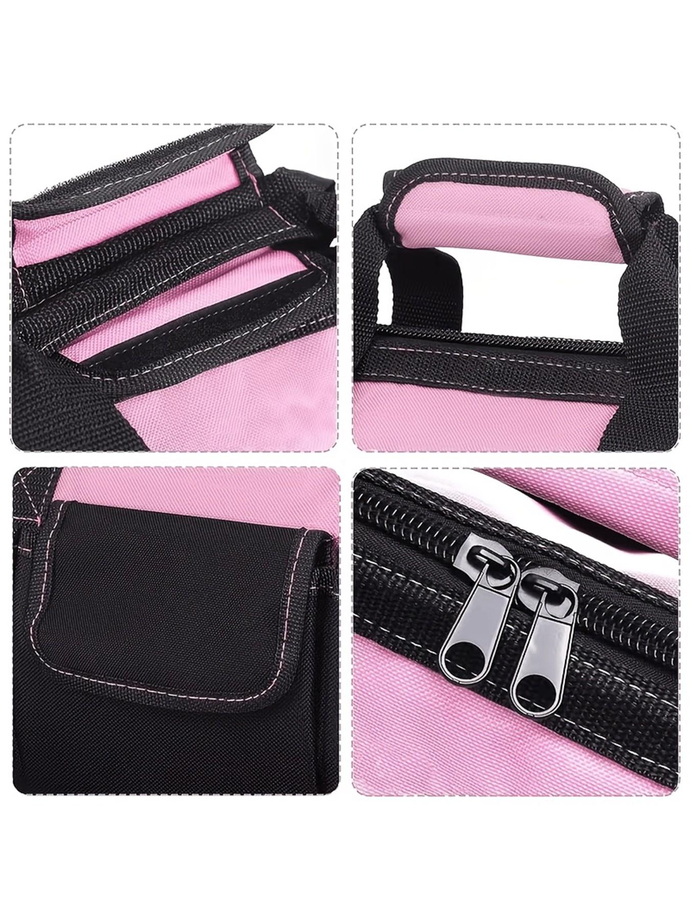 1pc Pink tool kit featuring a zipper-style wide opening design, made of polyester fabric for durability. (Tools not included)