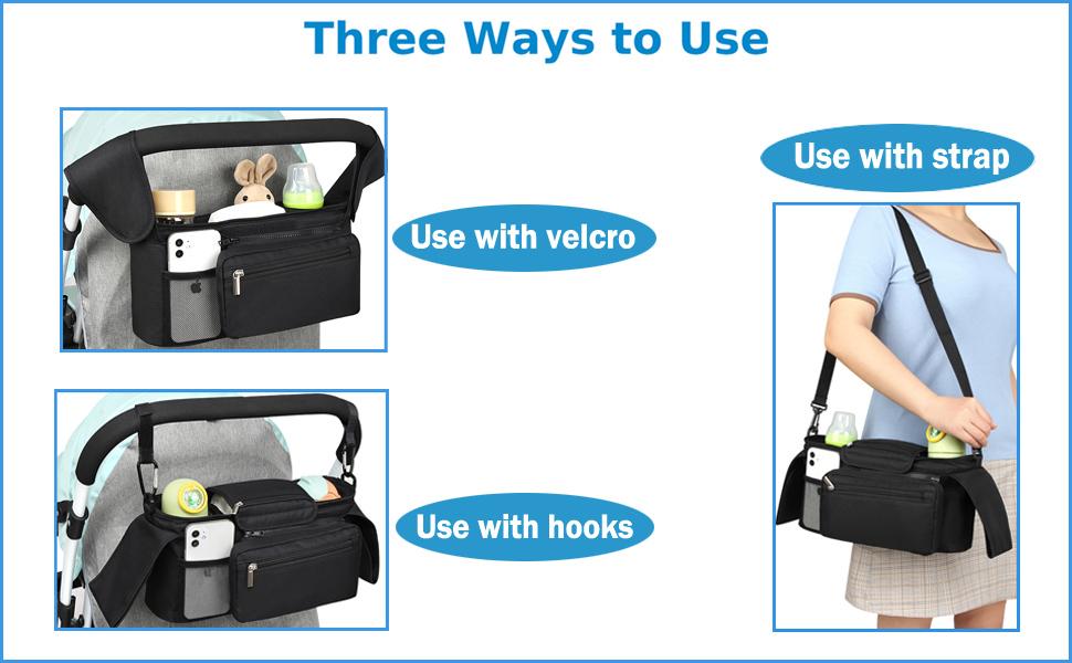 GMOX Universal Stroller Organizer Bag, Large Capacity Stroller Caddy with Insulated Cup Holders & Multi Pockets, Detachable Shoulder Strap Diaper Bag for Baby Stroller Travel Daily Use
