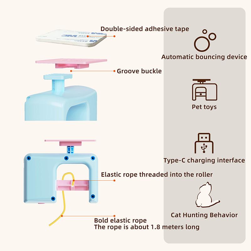 Interactive Hanging Cat Retractable String Toys for Indoor Kittens & Bored Adult Cats with 3 Flying Feathers Automatic Electric Teaser Rechargeable Blue Cat Toy