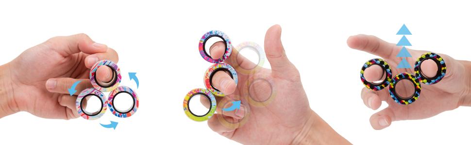 3pc-Colorful Magnetic Fidget Rings Set, Pocket-Size Colorful Spinner Stress Relief Toys for ADHD Anxiety Therapy, No Oil or Maintenance Needed, Great Gift for Teens Kids Easter Basket Stuffers
