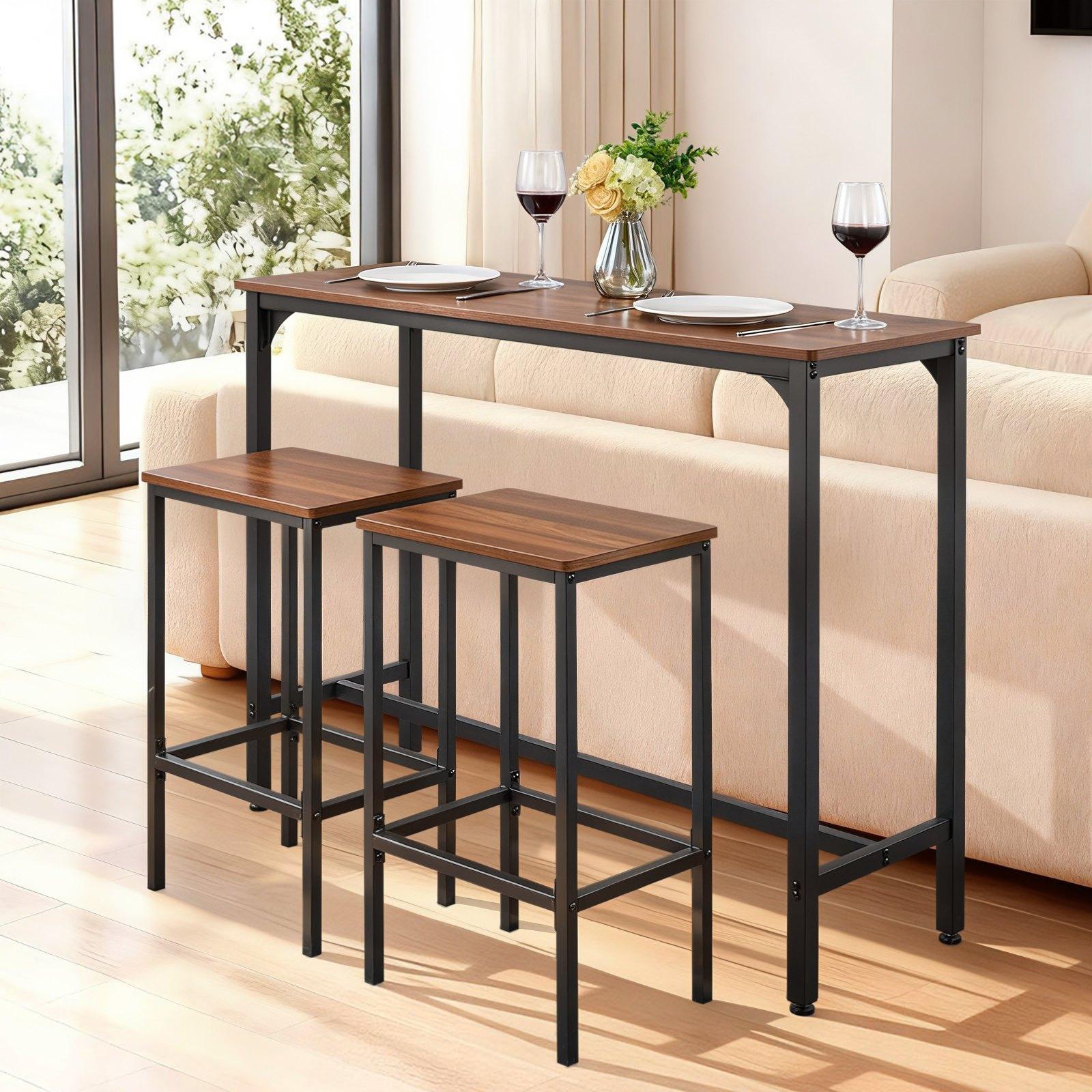 VEVOR Bar Table, 3PCS 47″ Bars Tables Set, Bar Tables and Chair Set with Rounded Edge Design, Rectangular Pub Table with Two Stools for Office Desk, Breakfast Corner, Mini Bars, Rustic Brown, Black VEVOR Bar Table, 3PCS 47″ Bars Tables Set, Bar Tables and Chair Set with Rounded Edge Design, Rectangular Pub Table with Two Stools for Office Desk, Breakfast Corner, Mini Bars, Rustic Brown, Black