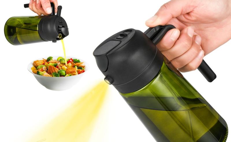 2 Count 2 in 1  Oil Sprayer for Cooking 16oz/470ml Light-Blocking Dark , Olive Oil Dispenser Bottle for Kitchen, Premium Dark Green Glass Oil Bottle, Food-Grade Oil Mister for Air Fryer, BBQ