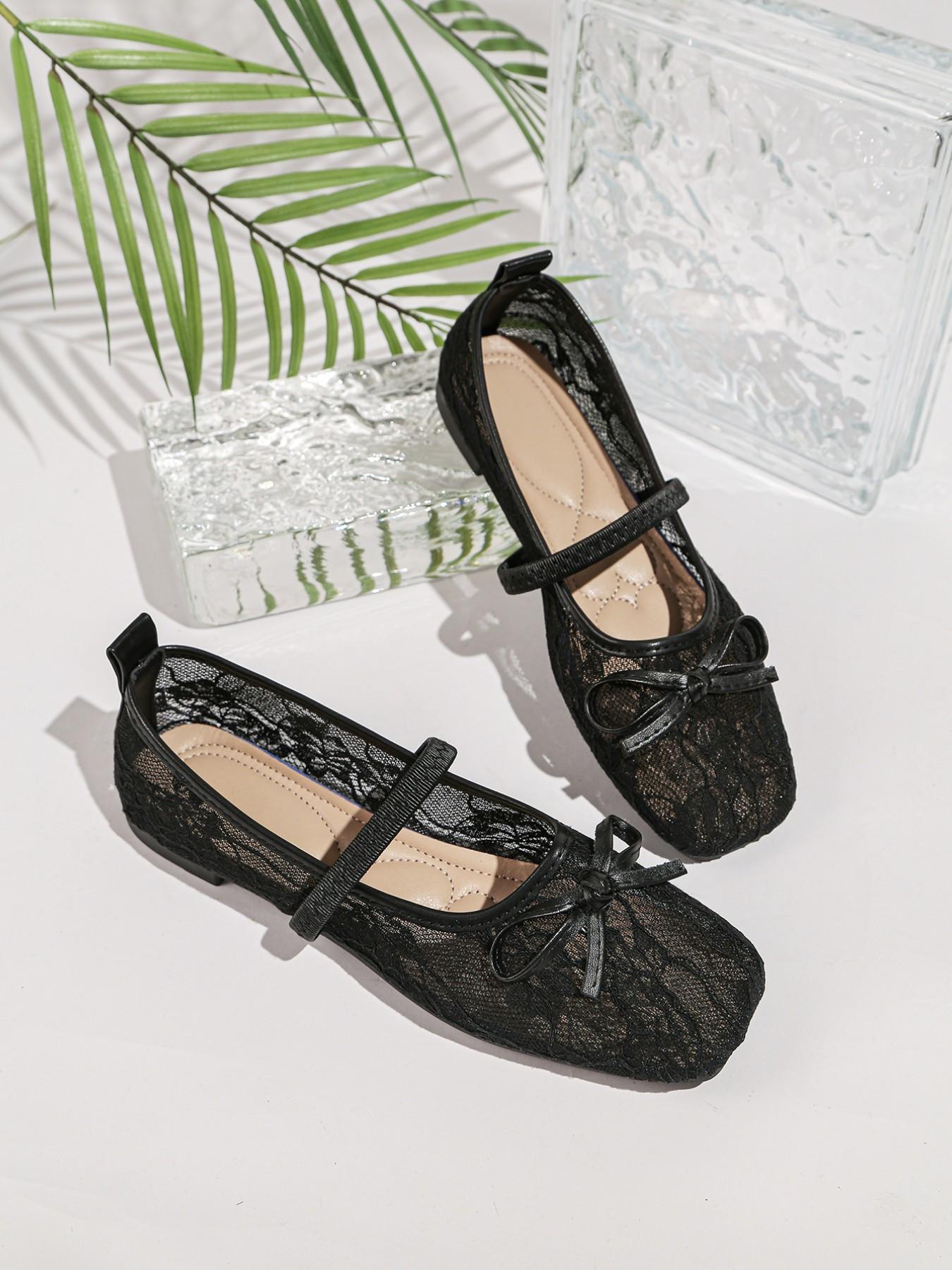 2026 Summer New Lace Mary Jane Shoes for Women, Round Toe Bowknot Low Heel Soft Sole Flat Shoes, Perfect for Shopping and Dating