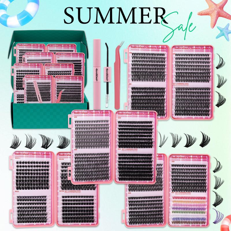 2304pcs High Capacity Lashes Kit, D Curl 11 Styles Individual False Eyelashes Mix 9-16mm Mega Volume Wispy Lashes Colorful Lashes Soft Comfortable False Eyelashes Set with Eyelash Extension Glue & Tweezers, Diy Eyelash Extensions, Perfect For DIY At Home