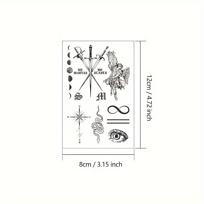 Herbal Hand Tattoo Stickers Set, Bat Letter Poison Snake Sun Polar Star Sword Eye Vintage Style Temporary Tattoos Gift