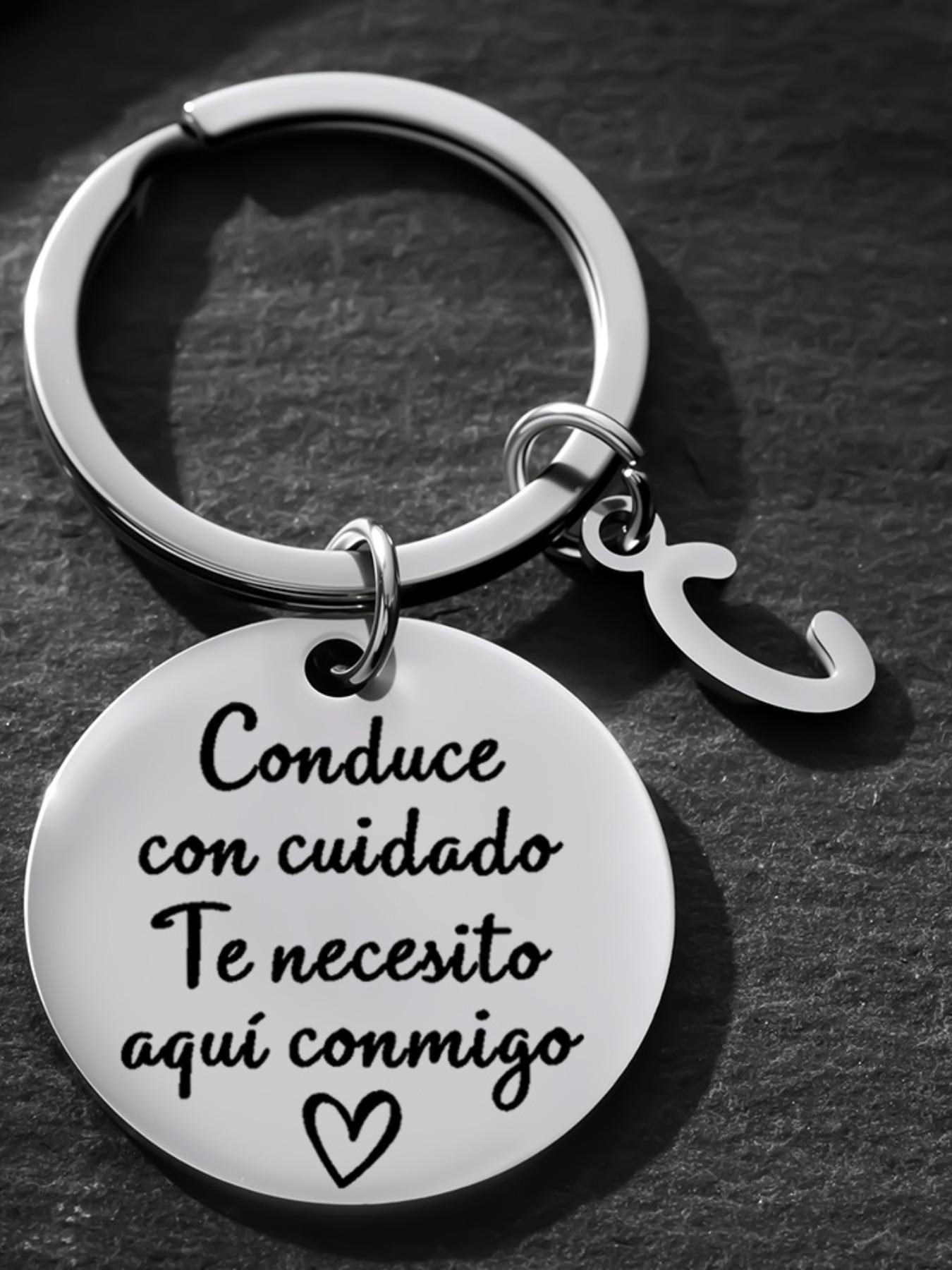 Drive Safe Keychain, Engraved Key Ring, Personalized Initial A, Stainless Steel, Romantic Gift for Boyfriend Husband, Birthday Anniversary Gift