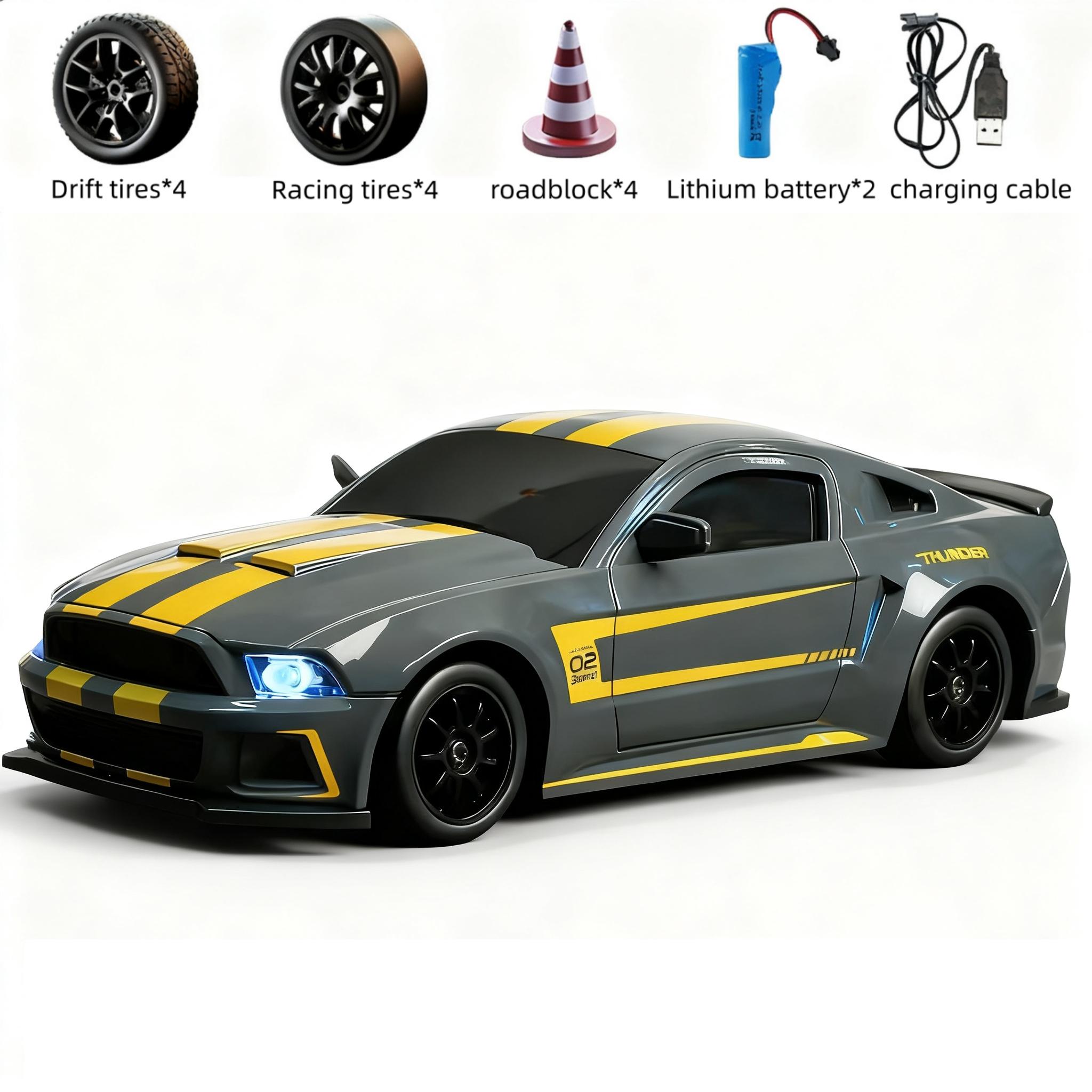 1:24 Remote Control Drift Car with 2.4GHz 4WD, Amazing Lights and Tires, Includes Road Obstacle Tools, Perfect Birthday Gift, Remote Controlled Car