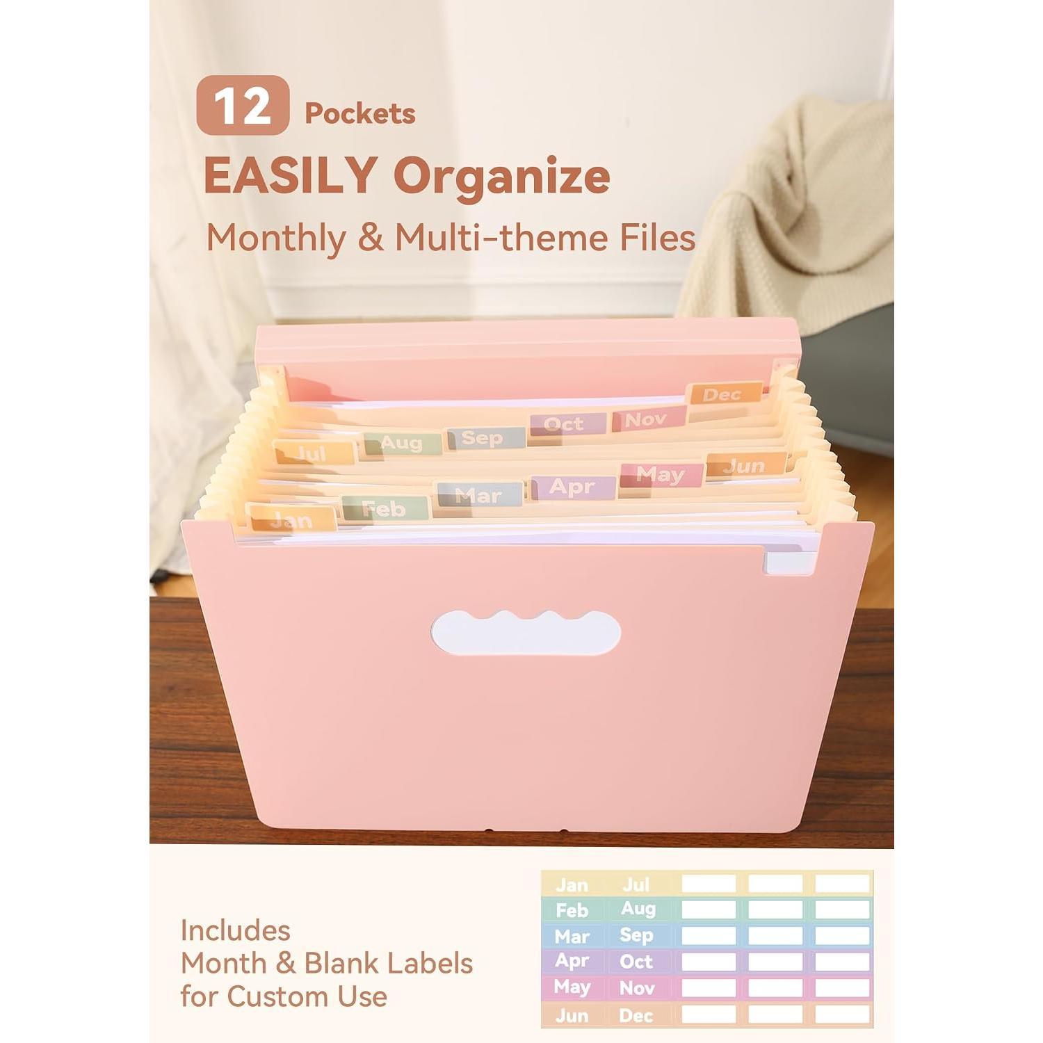 Accordion File Organizer 12 Pockets, Monthly Bill Receipt Tax Organizer, Expanding File Folders with Larger Bright Tabs, Fits Letter/A4 Size - Accordion File Organizer 12 Pockets, Monthly Bill Receipt Tax Organizer, Expanding File Folders with Larger Bright Tabs, Fits Letter/A4 Size -