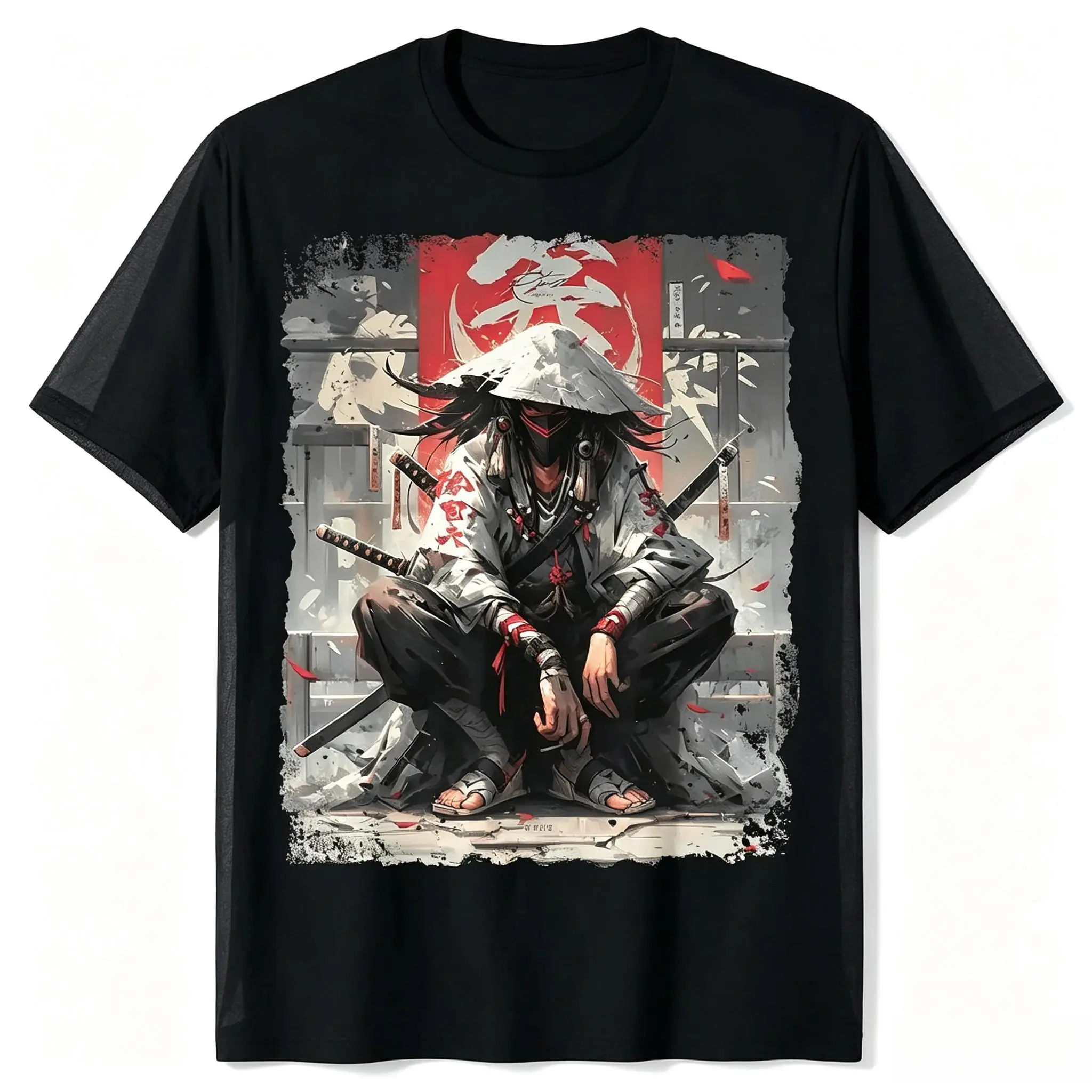 Samurai Sword Ninja Japanese Manga Anime Street Style T-Shirt |   Unisex  Summer Short Sleeve Printed T-Shirt  Casual Loose Fit, Crew Neck