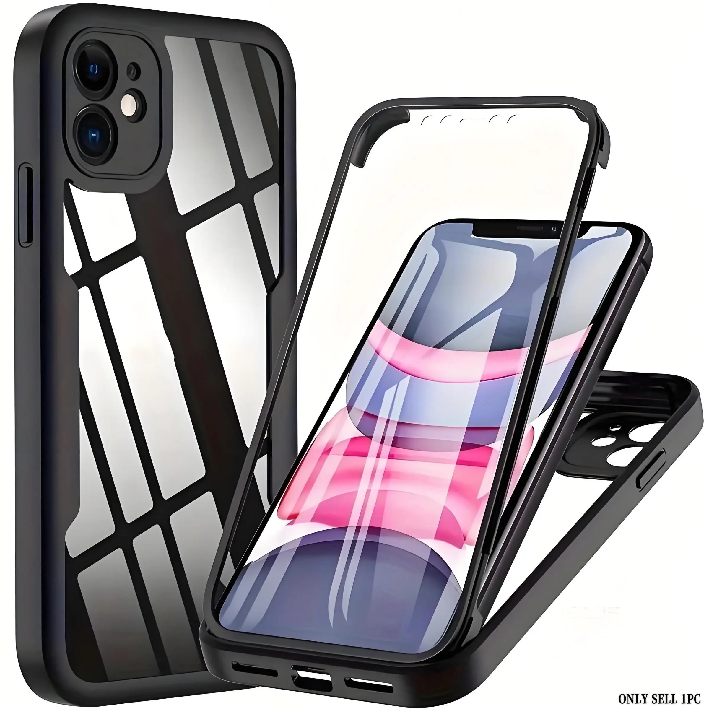 360 Full Body Front &  Transparent Protective Cover, Phone Case with Screen Protector, Protective Cover Compatible with iPhone 11 12 13 14 15 16 17 Pro Max