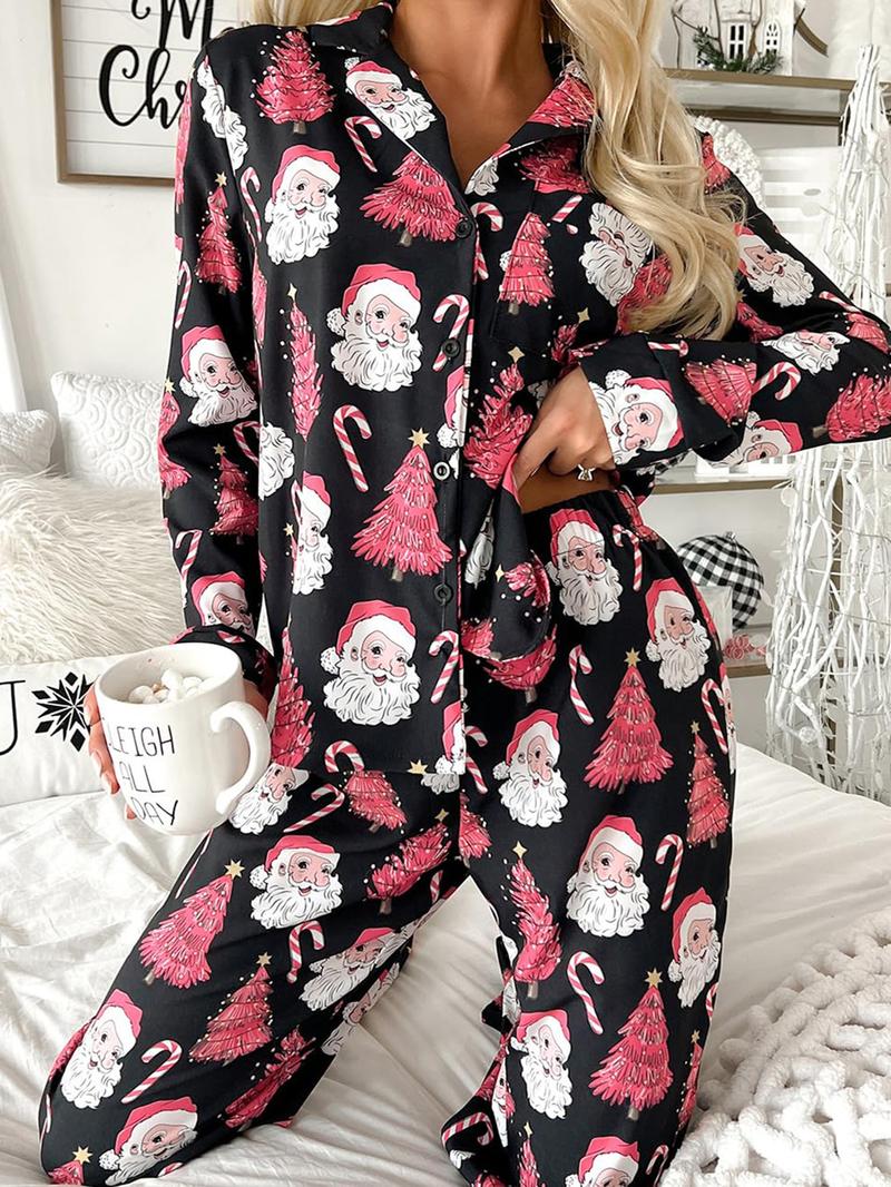 Women's Christmas Print Pajamas Set, Nightwear Lounge Set, Casual Home Wear Loungewear, Soft & Cozy Sleepwear for All Seasons, Perfect Gift Idea