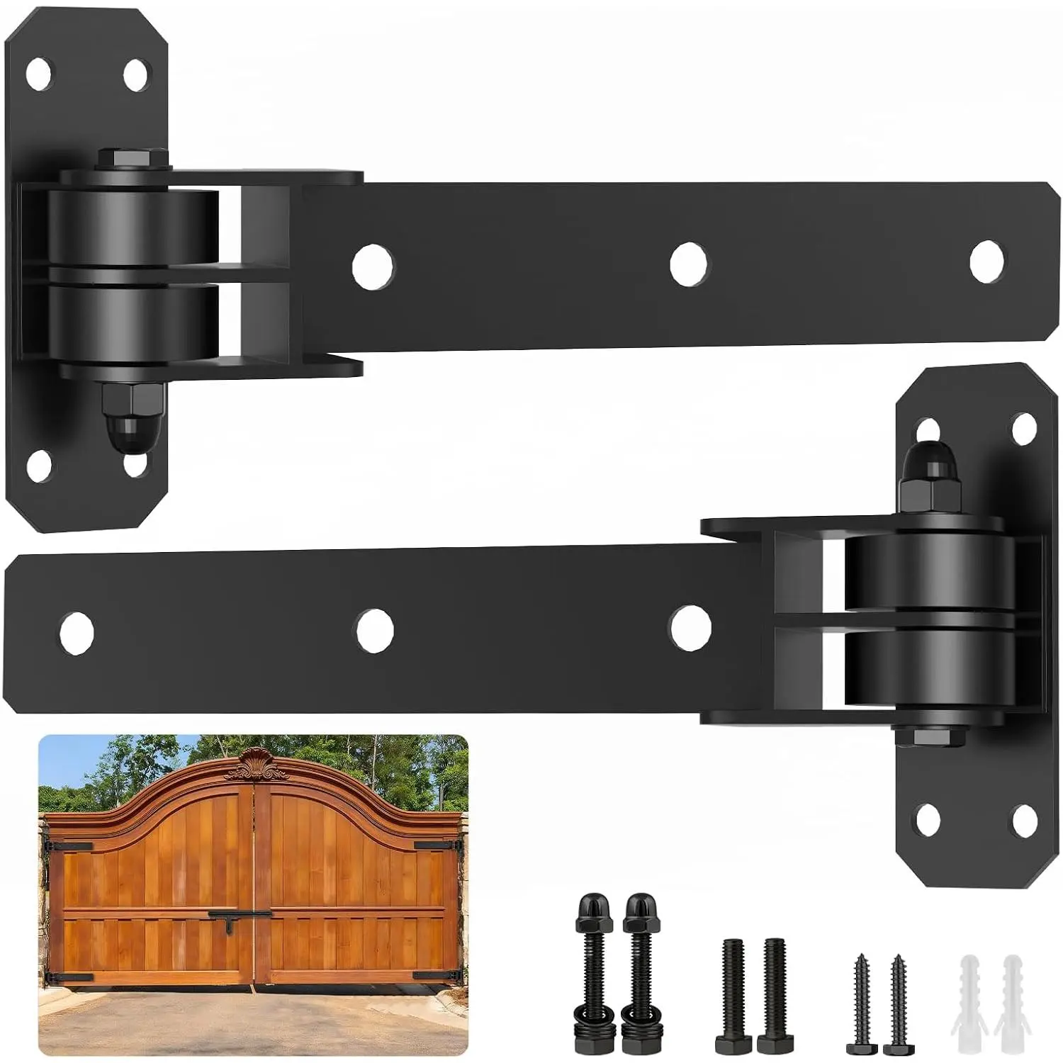 Heavy Duty Gate Hinges, 900 Lbs Capacity and Built-in Sealed Ball Bearings,13" Bolt-On or Weld-On Hinges,180° One-Way Open Gate Hinges for Wooden/Metal Gates,Driveway Gates,Fence, Sheds( Matte black)