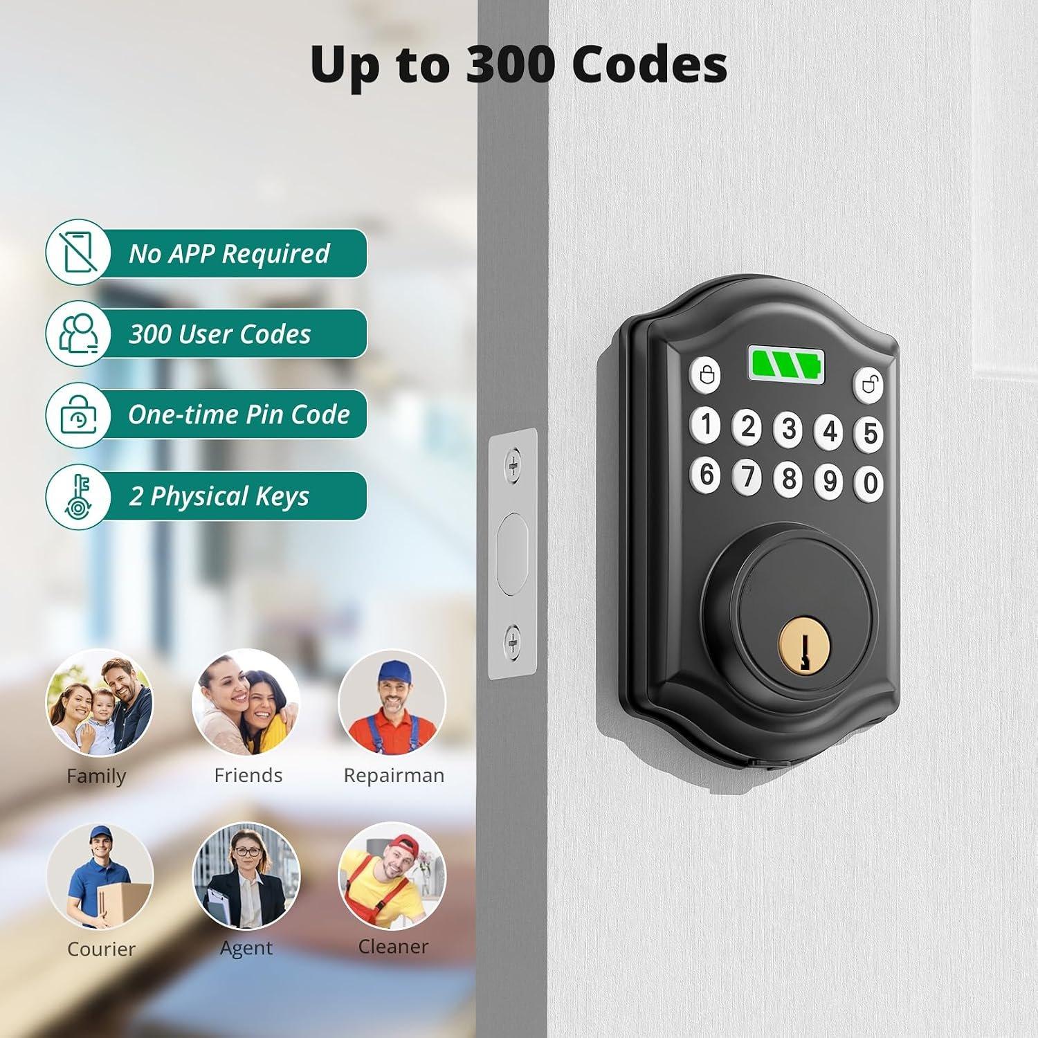 Matte Black DS10 Mini Alloy Modern Smart Door Lock with Keypad Deadbolt - Auto-Lock, Code Access, Weatherproof, Easy Installation for Front Doors, Modern Smart Door Locks