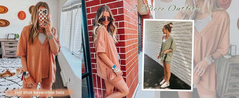 Yeokou Women's 2 Pieces Outfit Oversized T-shirt Biker Shorts Set Hot Short Reversible Set