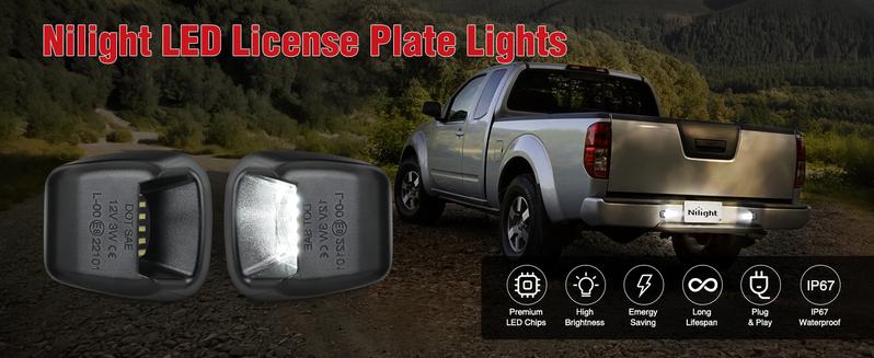 Nilight License Plate Light Compatible with 2007 2008 2009 2010 2011 2012 2013 2014 2015 2016 2017 2018 2019 2020 2021 Nissan Frontier Navara D40 2007-2015 Titan Armada Xterra with Black Housing