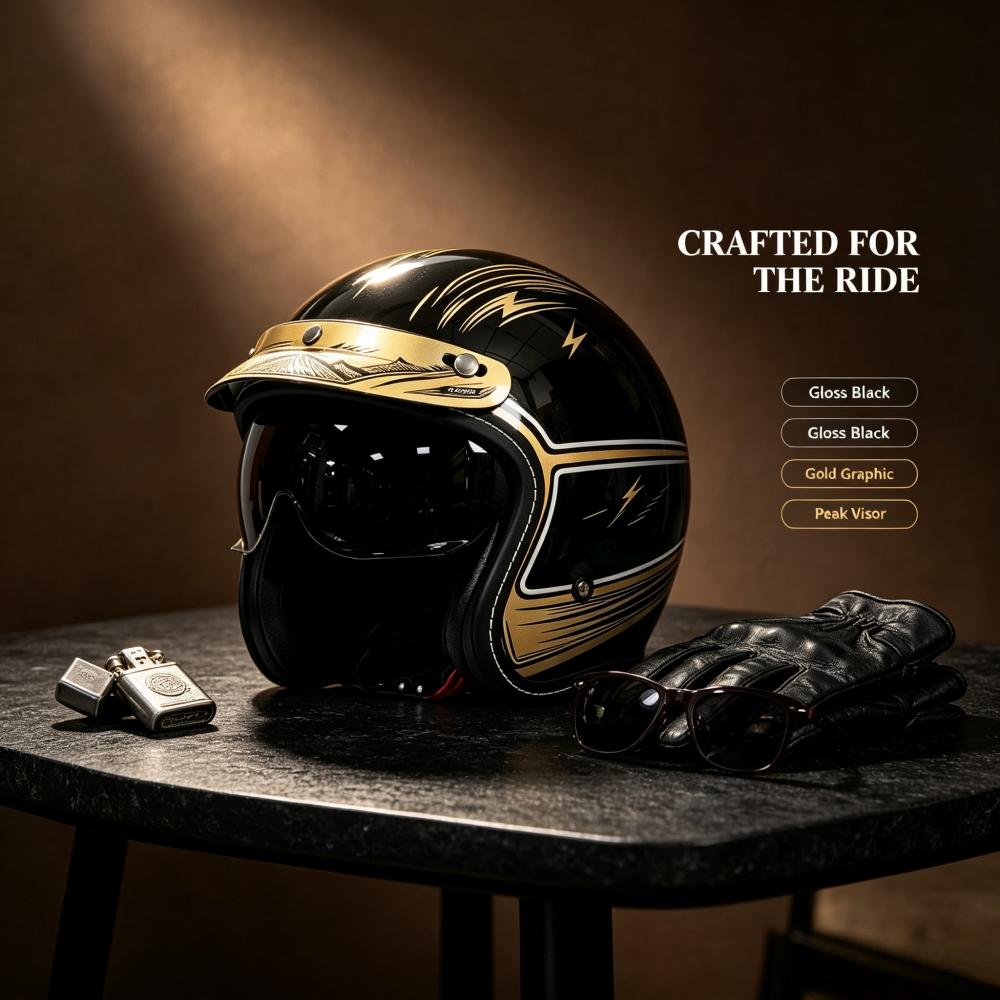 High-End Gold Retro Half Helmet, Carbon Fiber Texture Motorcycle Decorative Helmet, Stylish and Durable Design for Riders
