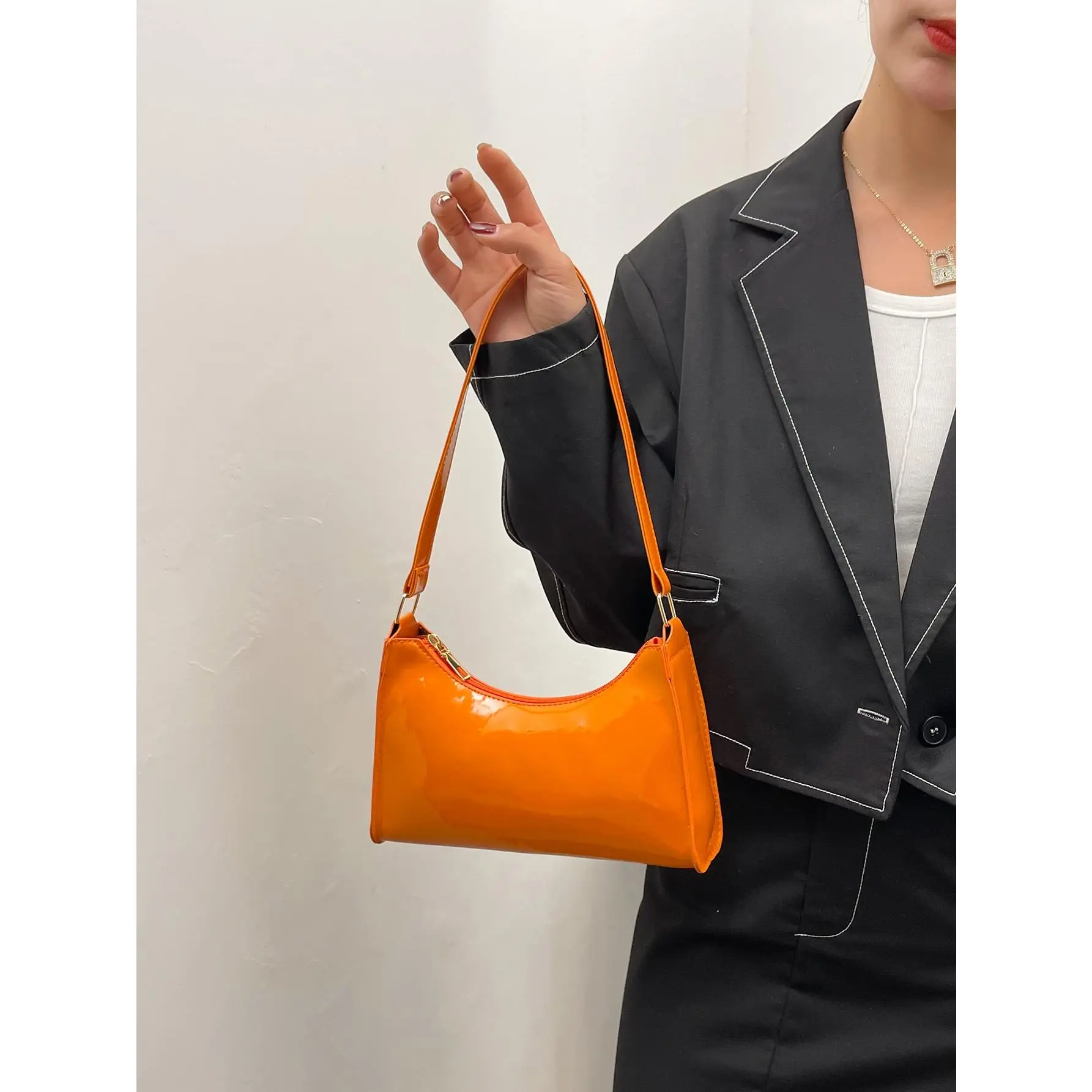 Minimalist Patent Leather Bag, Solid Color Classic Women's Bag For Daily Use, Perfect For Office, And Work, Aesthetic
